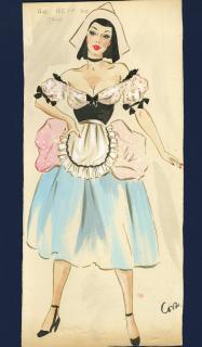 Ronald Cobb - An original costume design for a Murray\'s Cabaret Club showgirl in a milkmaid costume