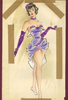 Ronald Cobb - An original costume design for a Murray\'s Cabaret Club showgirl in a purple dress