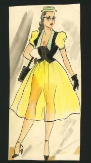 Ronald Cobb - An original costume design for a Murray\'s Cabaret Club showgirl in a yellow and black dress,
