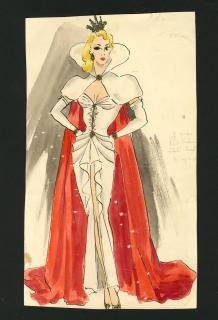 Ronald Cobb - An original costume design of a Murray\'s Cabaret Club showgirl in a white dress with red cape