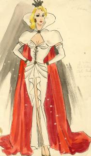 Ronald Cobb - An original costume design of a Murray\'s Cabaret Club showgirl in a white dress with red cape