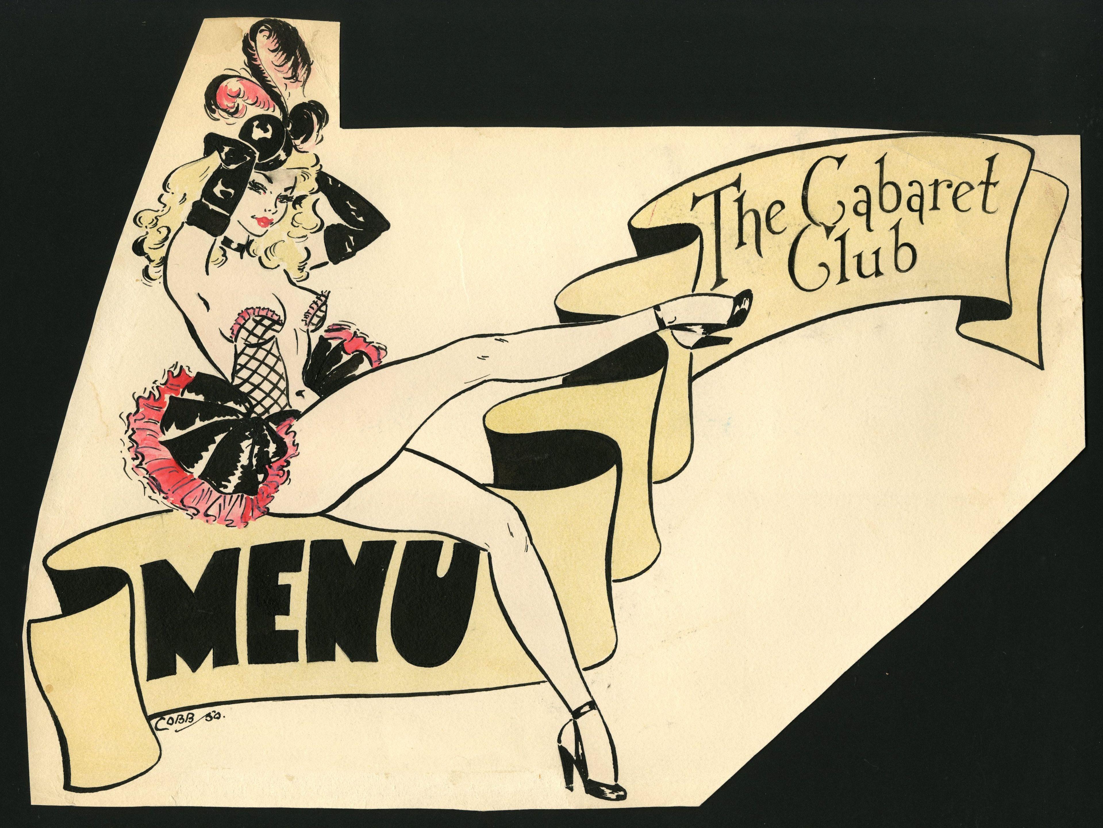 Ronald Cobb - An original hand-painted design for a menu at Murray\'s Cabaret Club