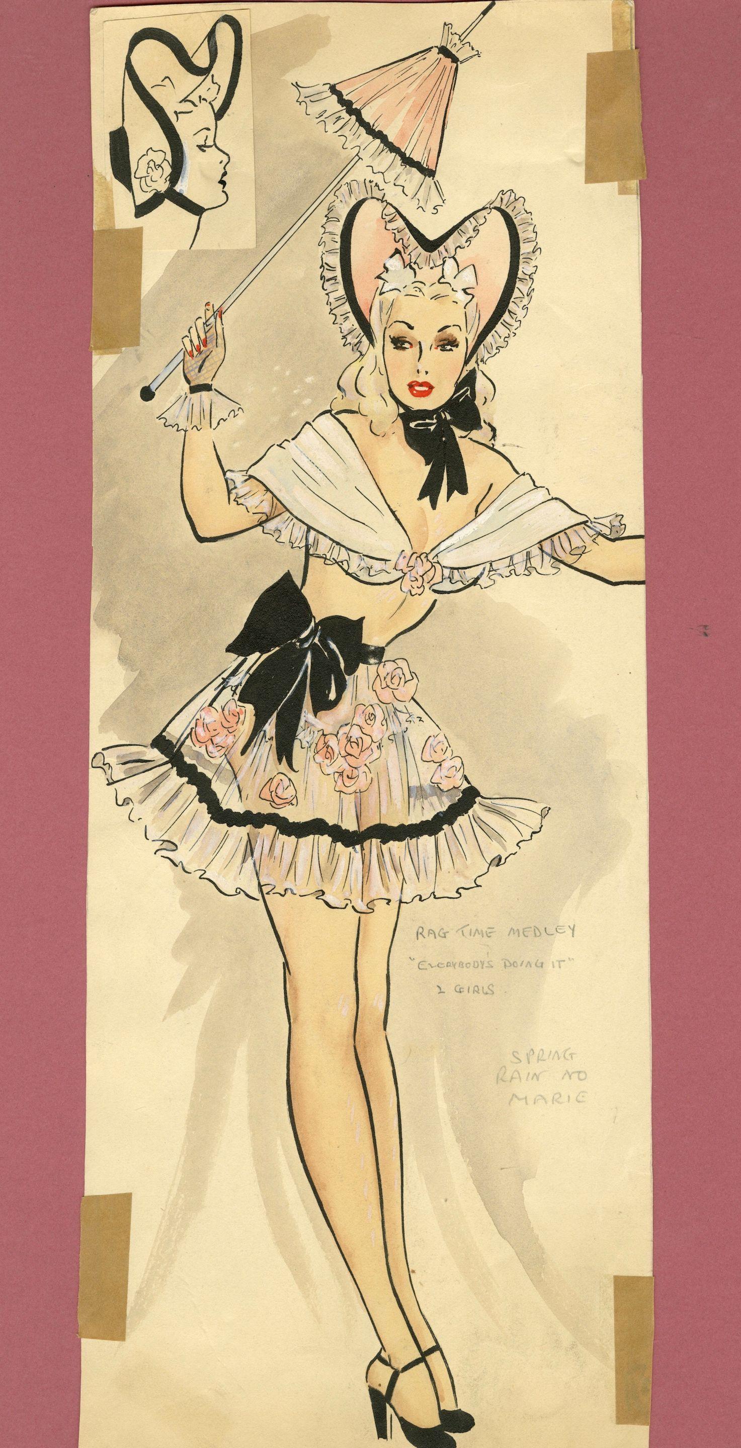 Ronald Cobb - Two original costume designs for Murray\'s Cabaret Club showgirls from \'Spring Rain No.\'