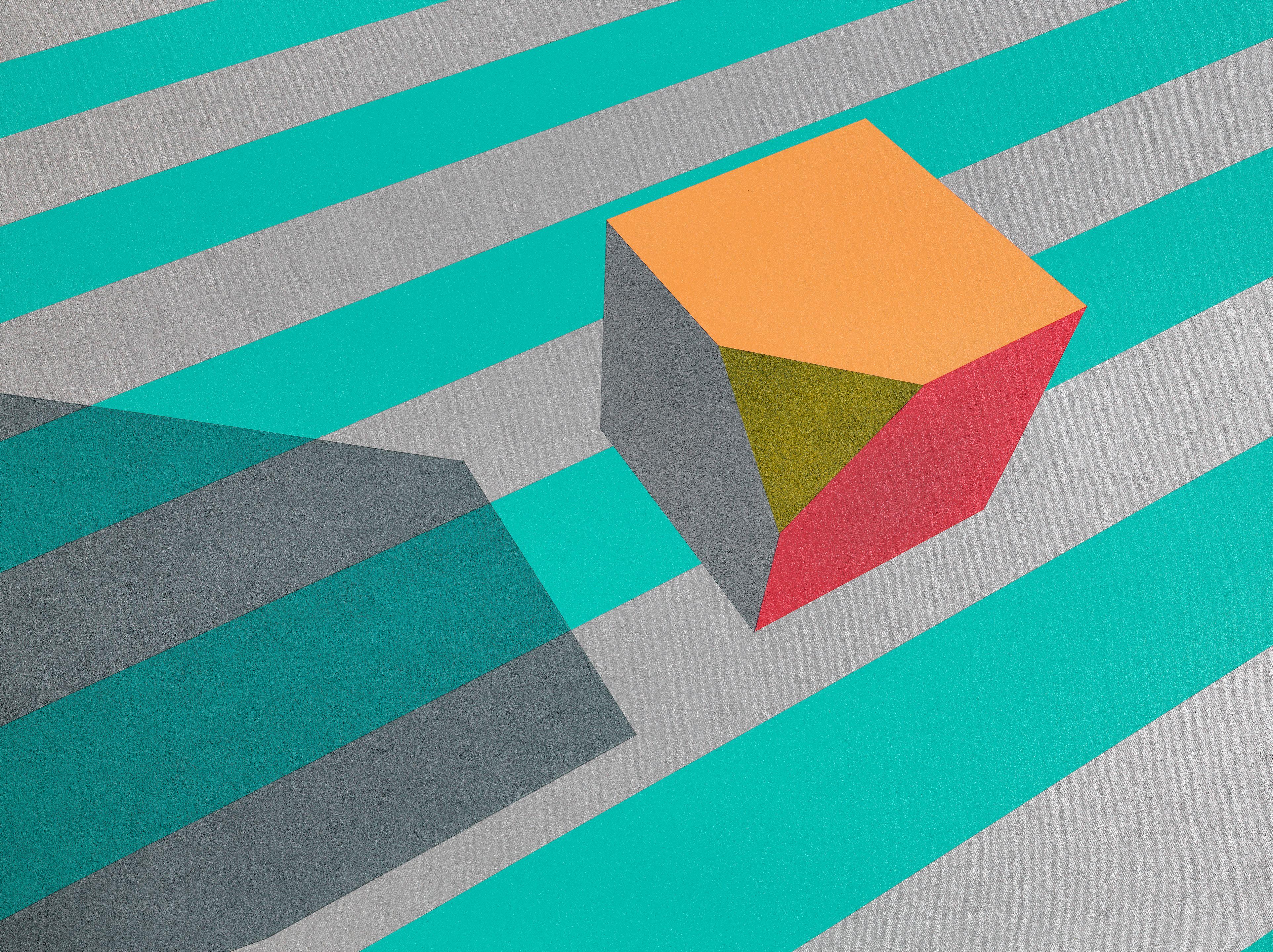 Ronald Davis - Mitered Cube Over Stripes, 1988