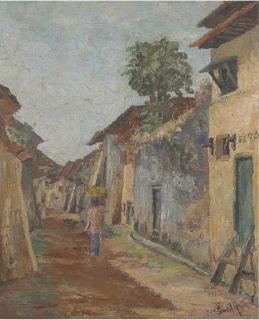 Ronald Ossory Dunlop, R.A. - A view down a shantytown street