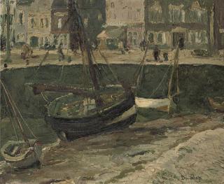 Ronald Ossory Dunlop, R.A. - Boats in a harbour