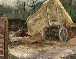 Ronald Ossory Dunlop, R.A. - Haystack And Cart In A Farmyard