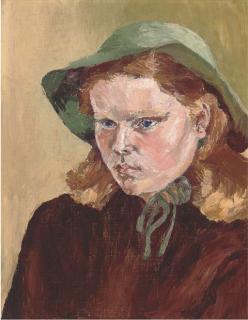 Ronald Ossory Dunlop, R.A. - Portrait of a Girl in a Sun Hat