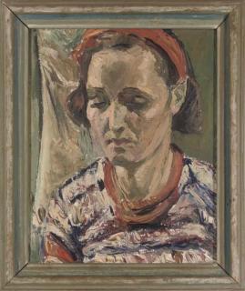 Ronald Ossory Dunlop, R.A. - Portrait of Jean Sheppard, bust-length, in a red head-band