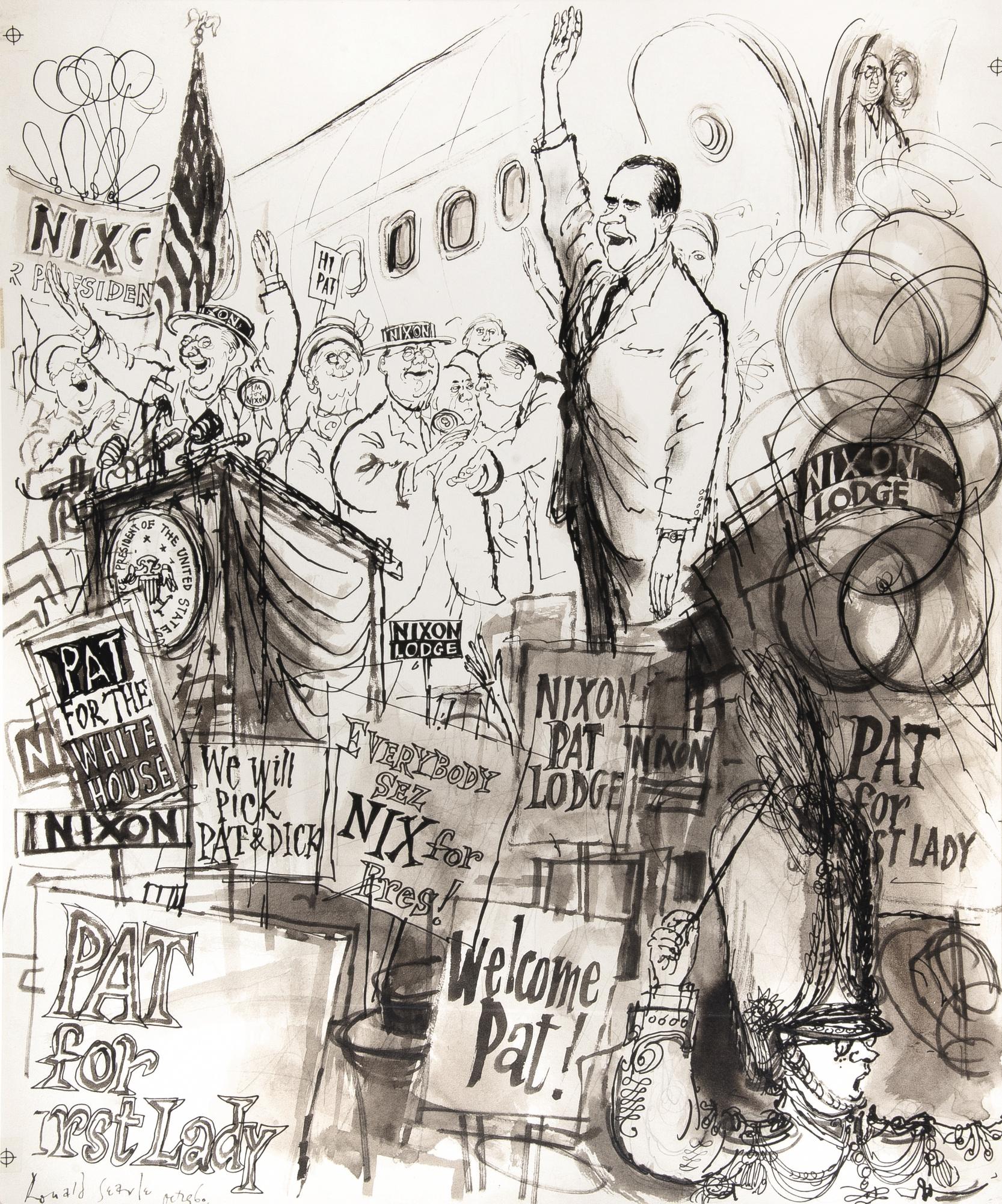 Ronald Searle - Richard Nixon At Airport Rally