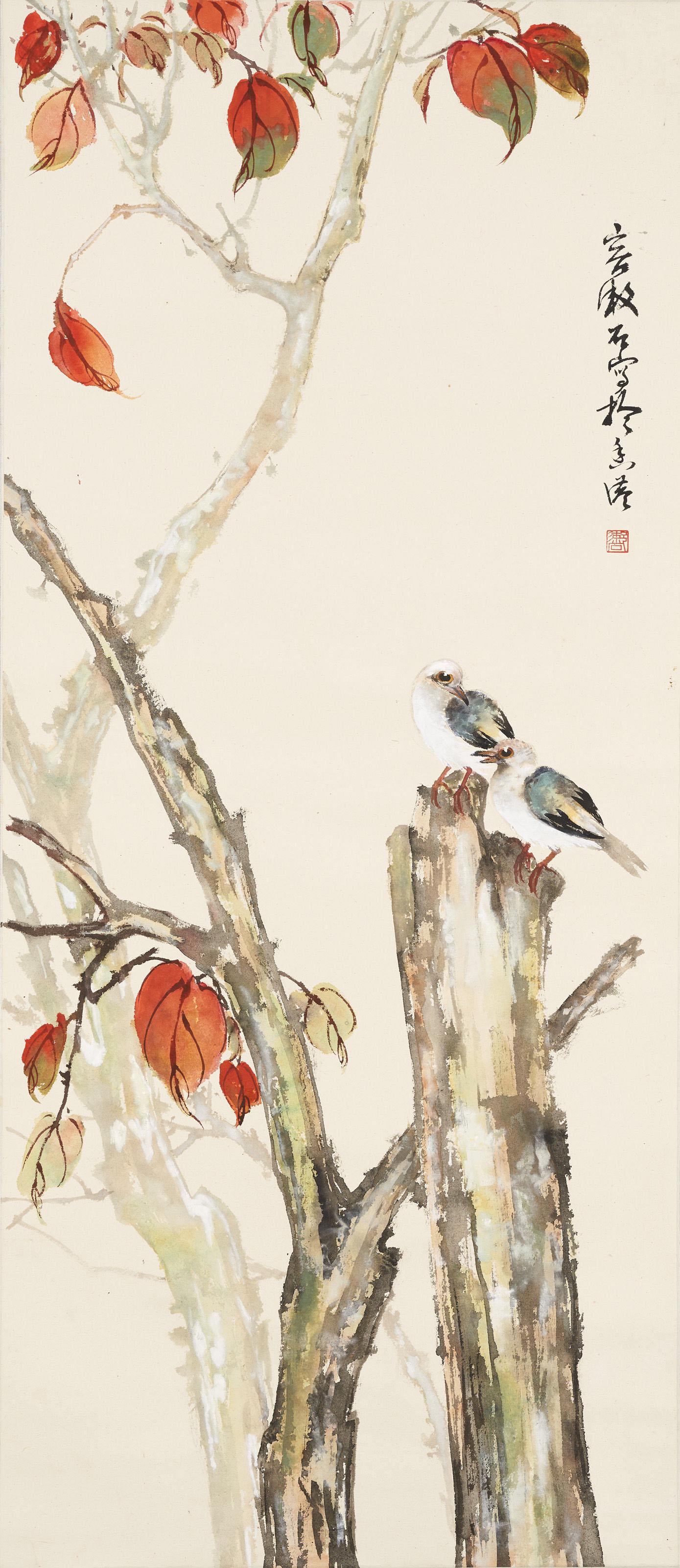 Rong Shushi - Birds and Red Leaves