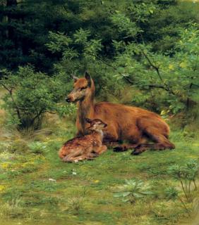 Rosa Bonheur - Biche et faon dans un sous-bois (A doe and her fawn in a thicket)