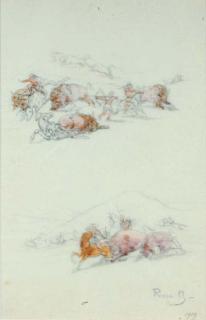 Rosa Bonheur - Buffalo Hunt; and five companion drawings