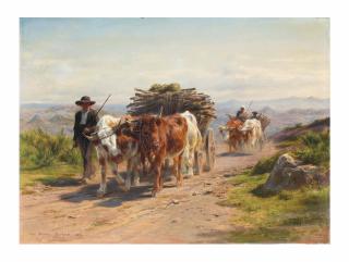 Rosa Bonheur - Charrette Attelée de Vaches, et Bouvier, en Auvergne