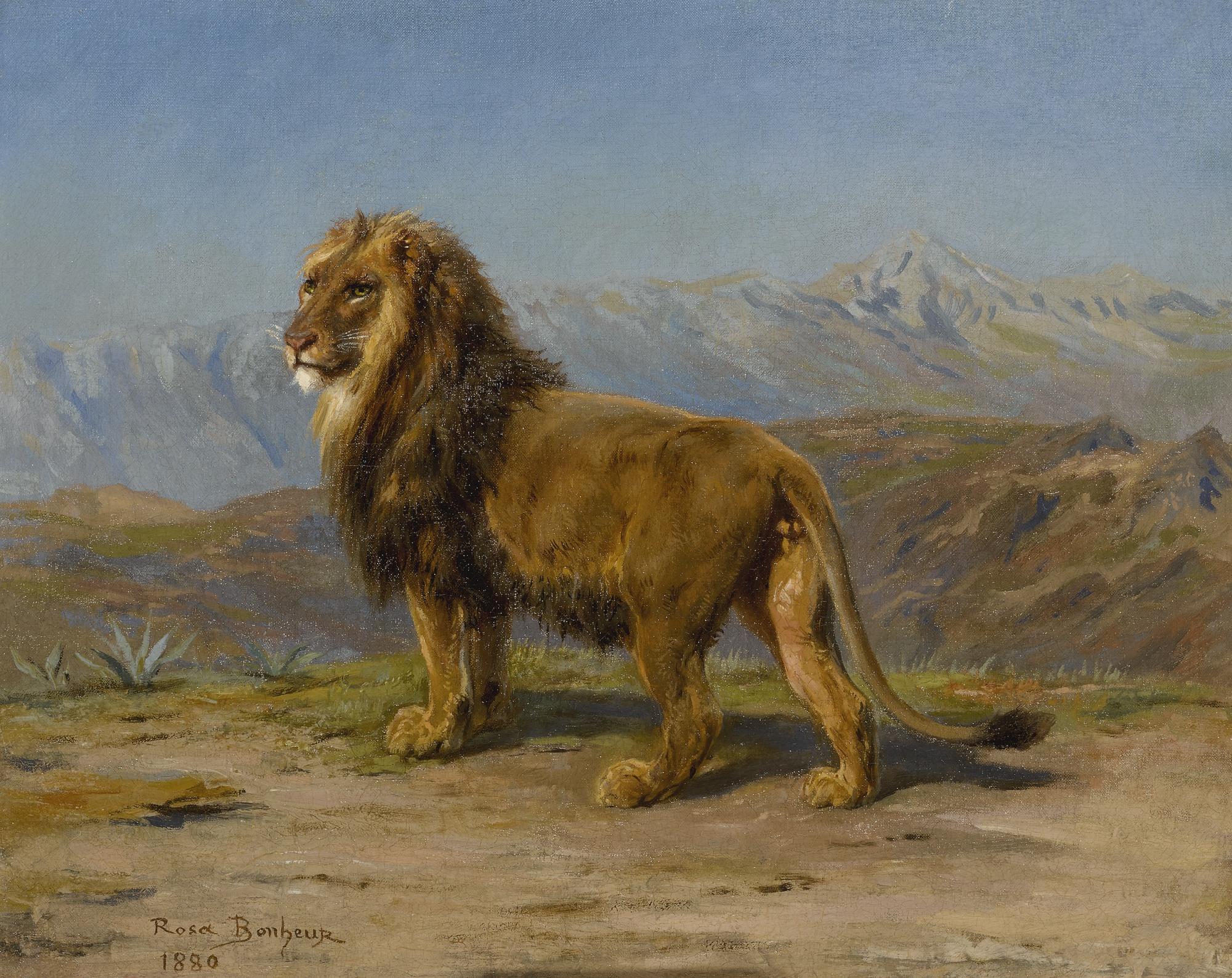 Rosa Bonheur - French lion In A Mountainous Landscape