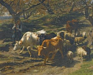 Rosa Bonheur - French un Berger Avec Son Troupeau