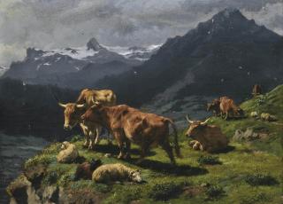 Rosa Raymond Bonheur - Cattle and sheep in an Alpine landscape