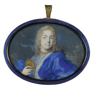 Rosalba Carriera - Portrait Of A Gentleman Holding A Large Gold Medal, Circa 1720