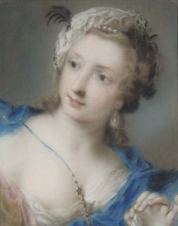 Rosalba Carriera - Portrait of a girl looking to the left, bust-length, wearing a blue mantle