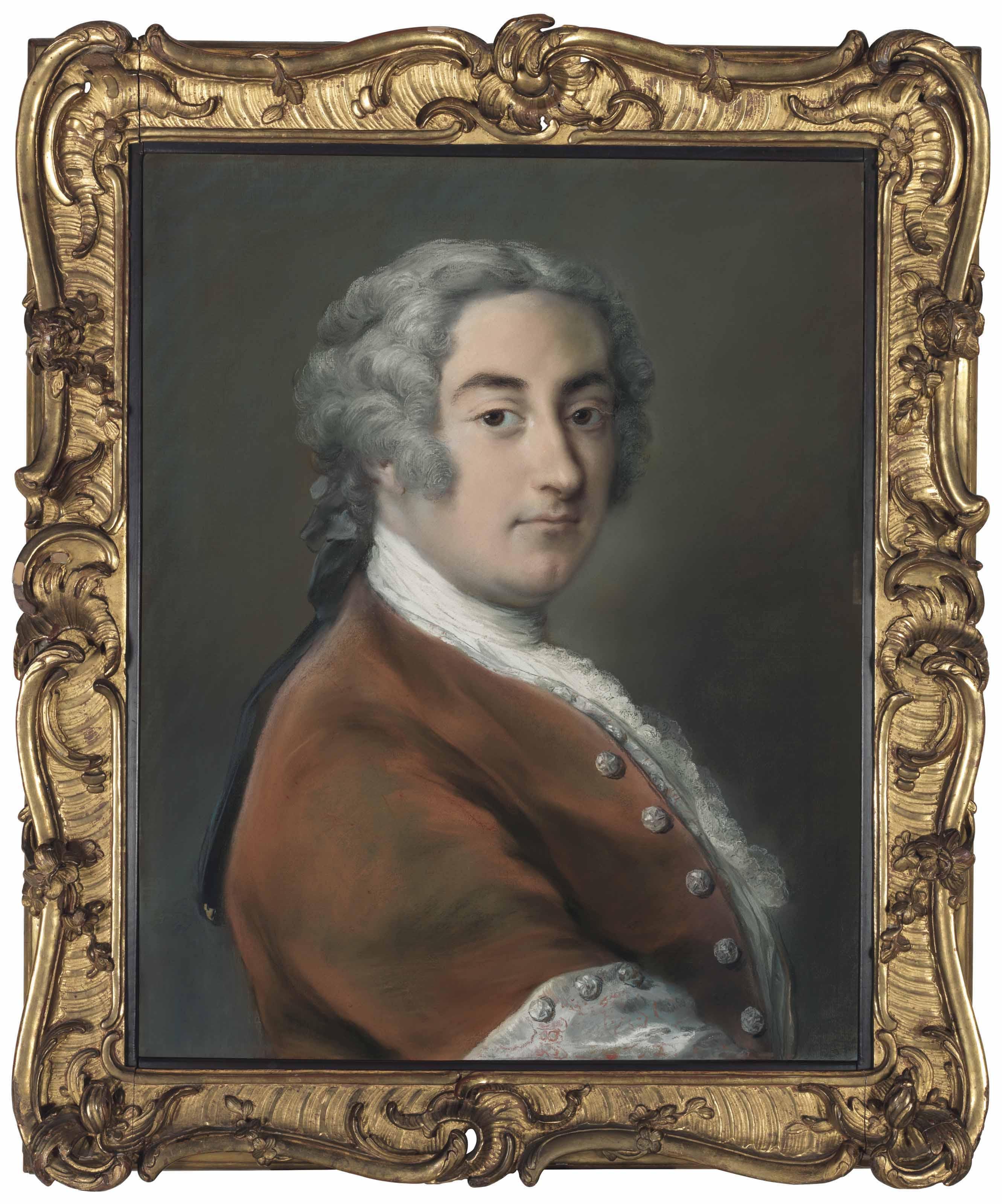 Rosalba Carriera - Portrait of a young gentleman, half-length, in a brown coat, turned to the right