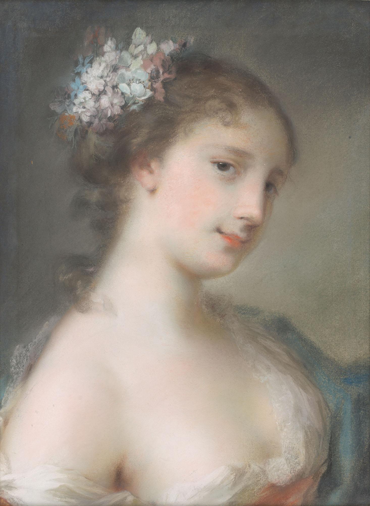 Rosalba Carriera - Portrait of a young lady, bust-length, turned to the right (An allegory of Spring)