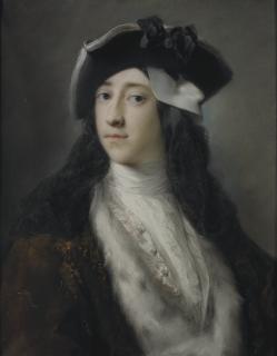 Rosalba Carriera - Portrait of Gustavus Hamilton (1710-1746), 2nd Viscount Boyne, long bust-length, wearing an ermine trimmed coat, tricorn hat and mask