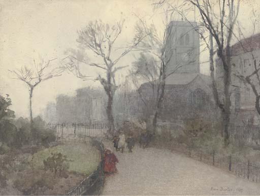 Rose Maynard Barton, R.W.S. - A Misty Morning, Chelsea Old Church