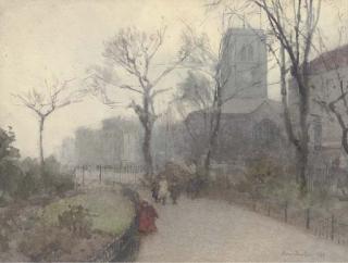 Rose Maynard Barton, R.W.S. - A Misty Morning, Chelsea Old Church