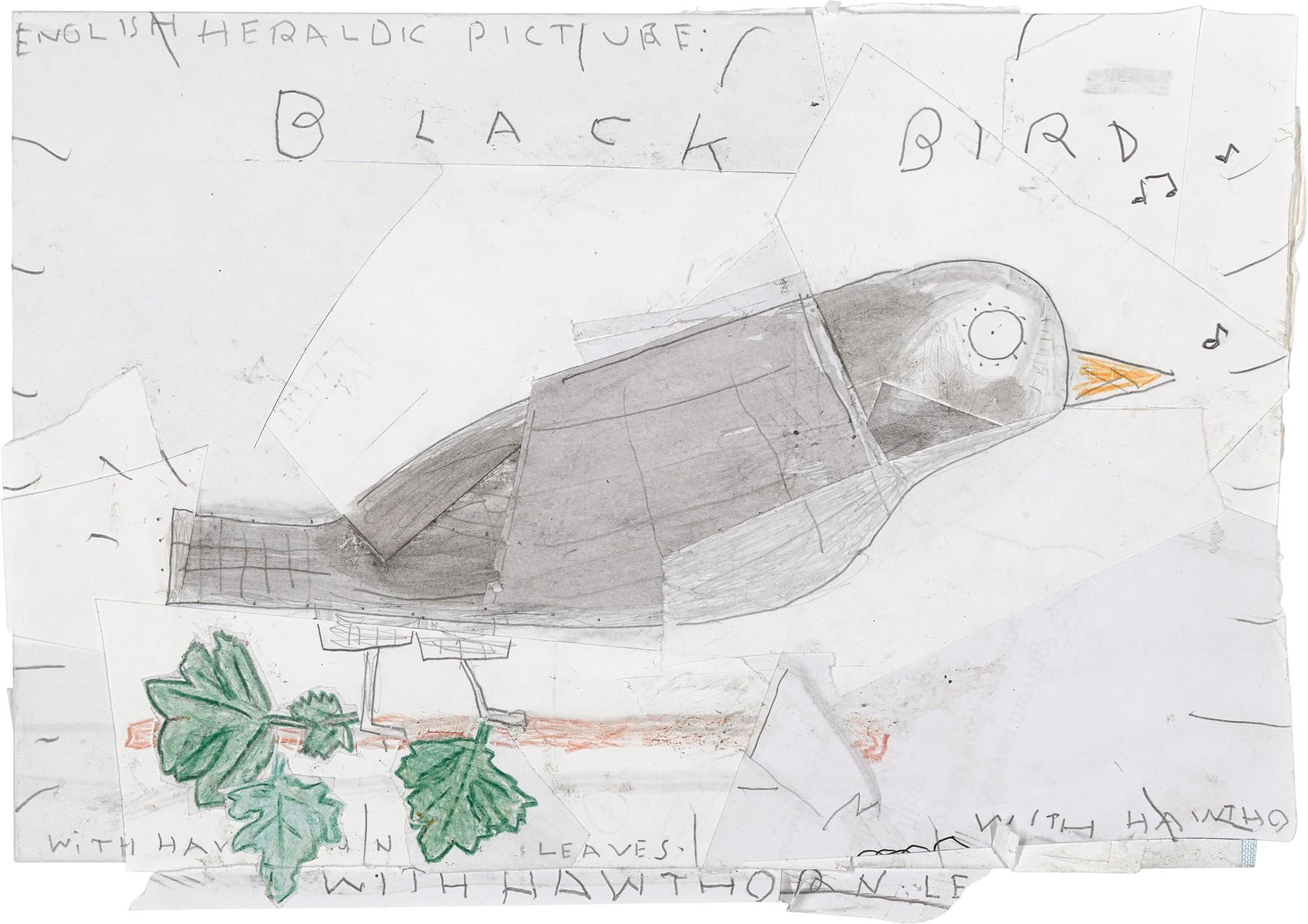 Rose Wylie - Black Bird with Hawthorn Leaves