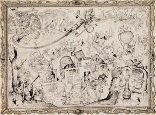 Rowland Emett - A Pleasing and seasonable prospect of Hatfield at Christmastide, shewing distinguished persons, hush-hush craft, divers activities and the like