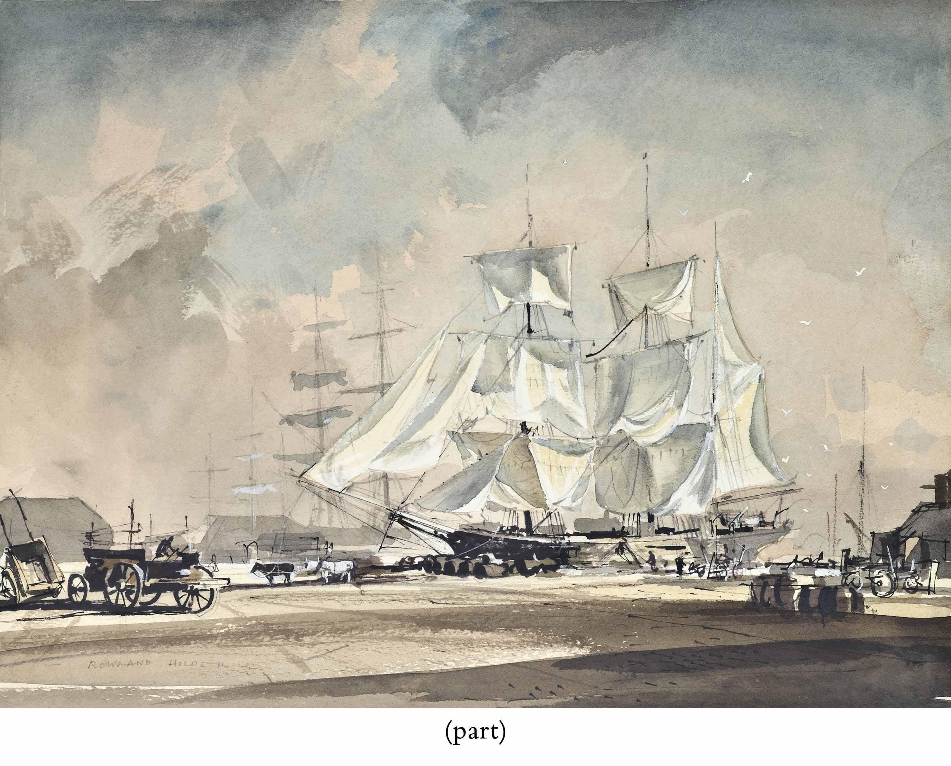 Rowland Hilder, P.R.I, R.M.S.A, O.B.E. - In the days of sail (illustrated); and Canal scene