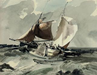 Rowland Hilder - Free interpretation of a detail from Turner\'s \'Calais pier English Packet arriving\'