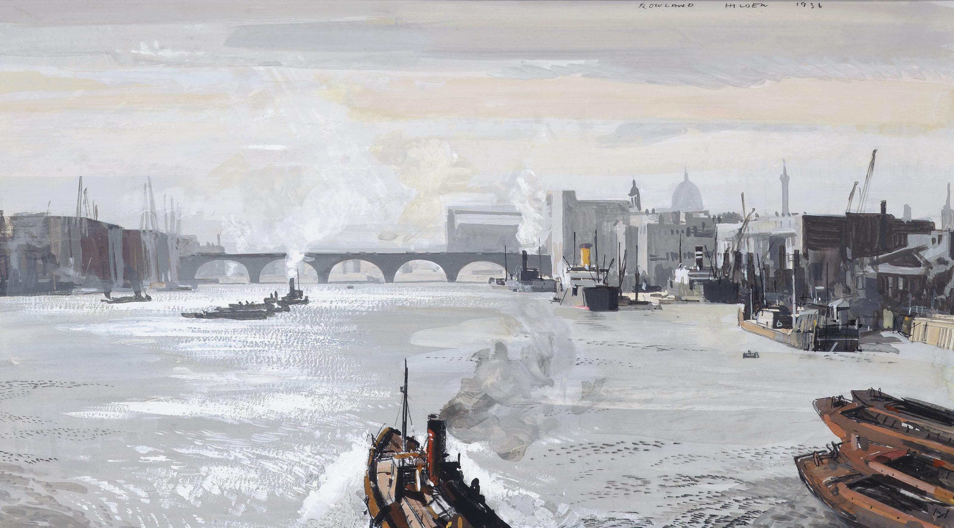 Rowland Hilder - The Pool of London, with St. Paul\'s beyond