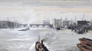 Rowland Hilder - The Pool of London, with St. Paul\'s beyond