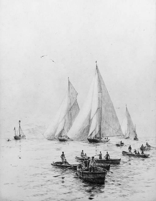 Rowland Langmaid - J-Class Yachts Racing Across The Line; And Activity On The Thames