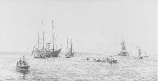 Rowland Langmaid - The Royal Yacht Victoria And Albert And H.M.S. Warspite In Cowes Roads