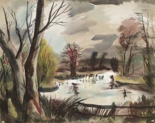 Rowland Suddaby - Decoy on the River Stour near Wessington; Estuary at Heybridge, Essex; Still life on a window sill; and Fairbrook Naze from Seal Edge near Bleaklow, Derbyshire