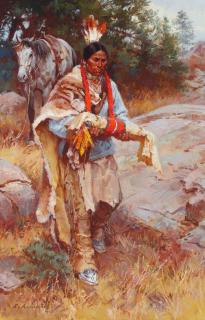 Roy Andersen - Keeper of the Medicine Bundle 30 x 20 in. framed 37 x 27 in.