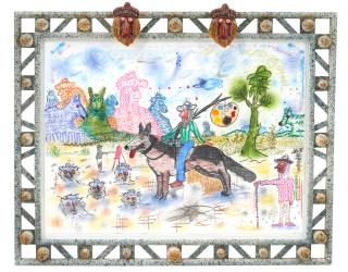 Roy De Forest - Journey of the Landscape Artists 29 x 39 1/2 in. (73.7 x 100.4 cm) in the artist\'s frame 39 1/2 x 48 x 2 1/2 in.