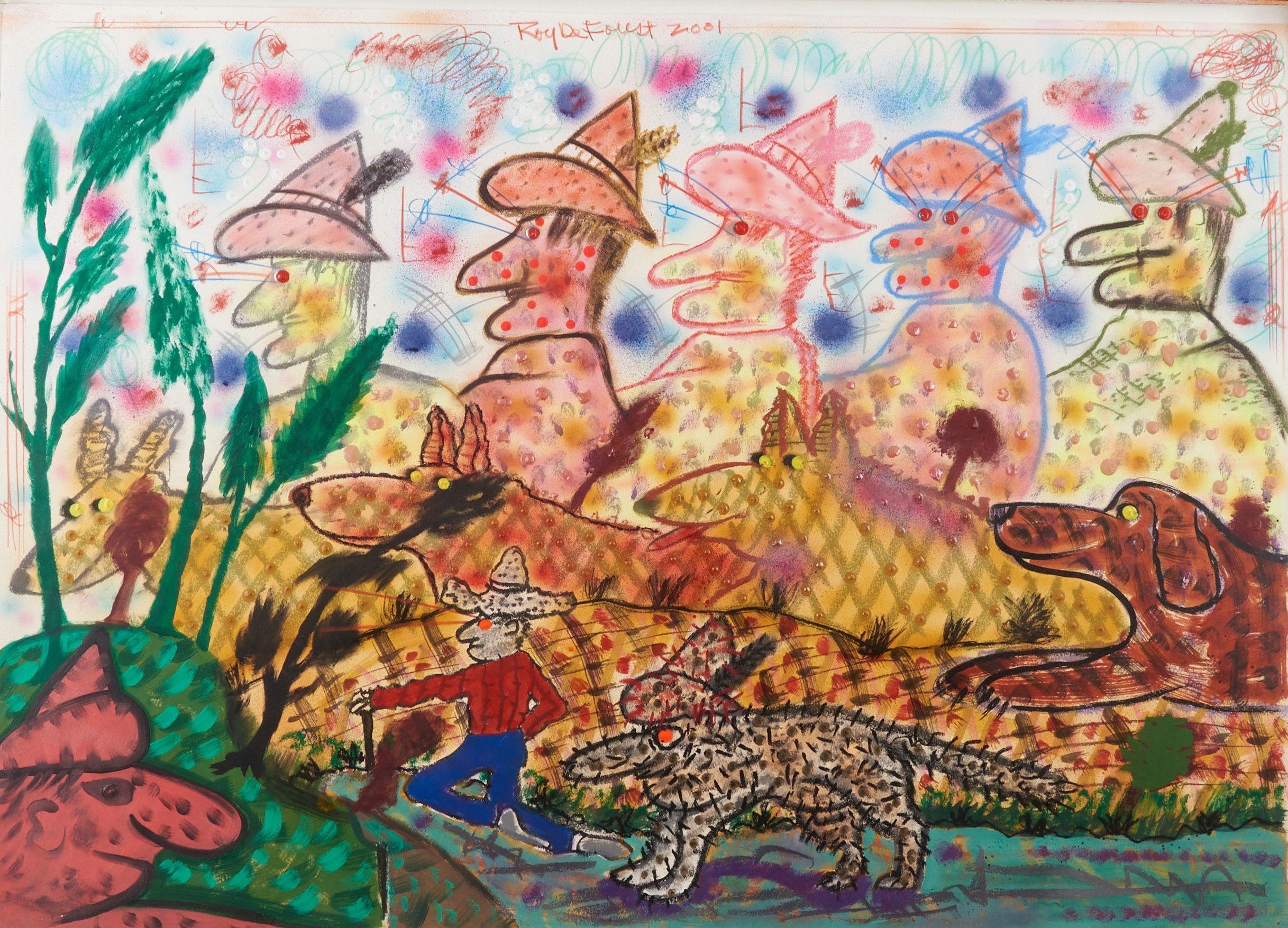 Roy de Forest - Untitled 29 x 41 in. (73.7 x 104.1 cm) in the artist\'s frame 41 1/2 x 51 1/2 x 4 in.