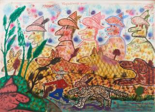 Roy de Forest - Untitled 29 x 41 in. (73.7 x 104.1 cm) in the artist\'s frame 41 1/2 x 51 1/2 x 4 in.