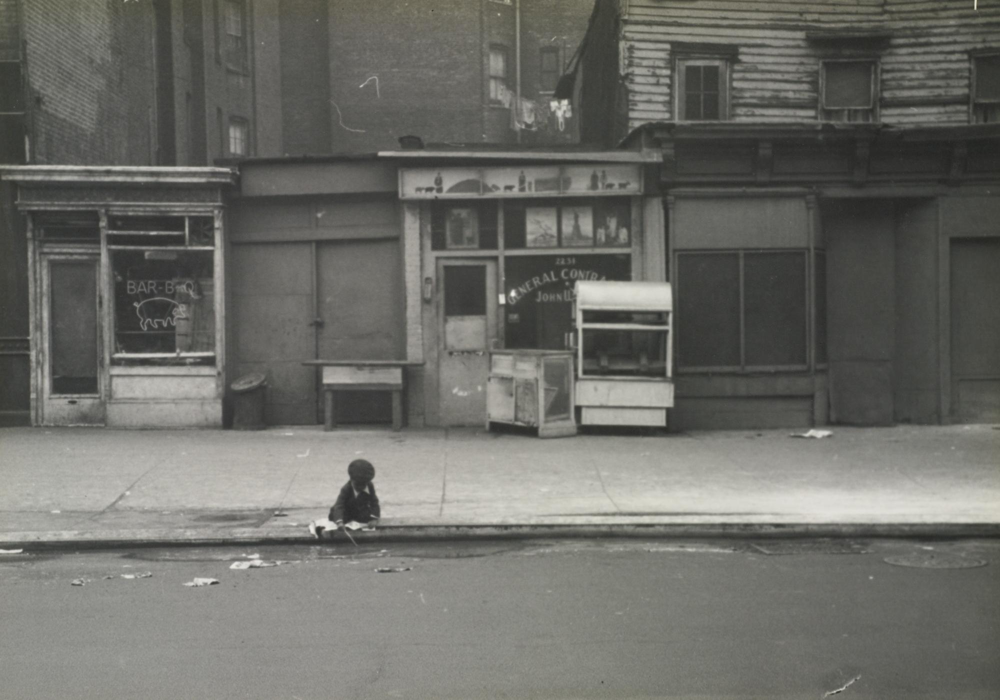 Roy DeCarava - \'Kids God Bless,\' From Belafonte, New York 19 (Child Playing At Curb, Eighth Avenue)