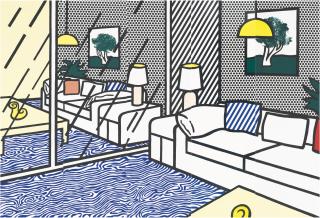 Roy Lichtenstein - Wallpaper With Blue Floor Interior