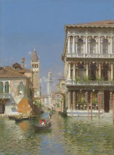 Rubens Santoro - Gondola on the Grand Canal near Ca\' Rezzonico, Venice