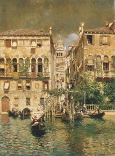 Rubens Santoro - Gondolas leaving a residence on the Grand Canal, Venice