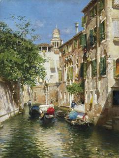 Rubens Santoro - Gondoliers on a Venetian canal