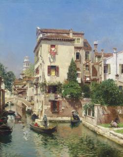 Rubens Santoro - Gondoliers on a Venetian Canal