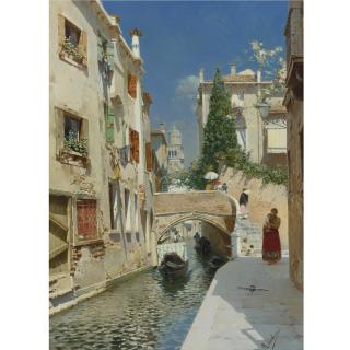 Rubens Santoro - Italian Venetian Canal With The Campanile Of The Frari In The Distance