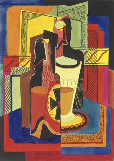 Rudolf Ausleger - Stilleben mit Bierflaschen und Gläsern