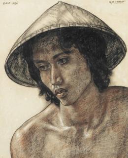 Rudolf Bonnet - A Young Balinese Man Wearing A Hat